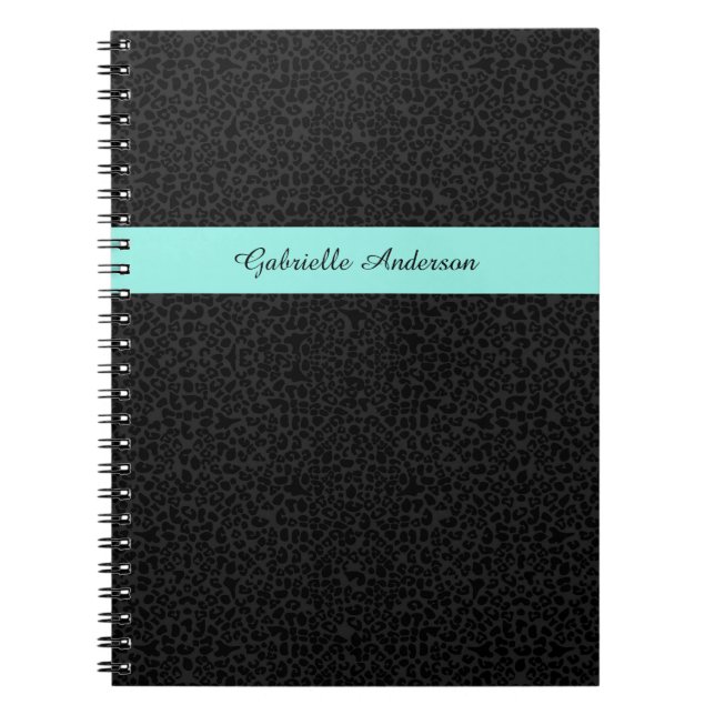 Cuaderno Leopardo negro moderno Imprimir banda de Aqua con  (Frente)