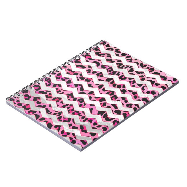 Cuaderno Leopardo Negro y Chevron Hot Pink Print (Lado Izquierdo)