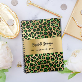 Cuaderno Leopardo patrón oro de esmeralda verde