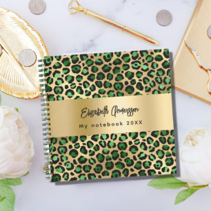 Cuaderno Leopardo patrón oro de esmeralda verde