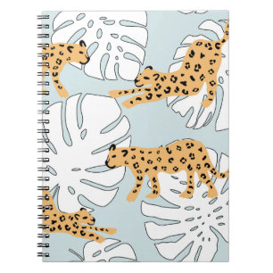 Cuaderno Léopardo tropical animal y hojas de palma de monst