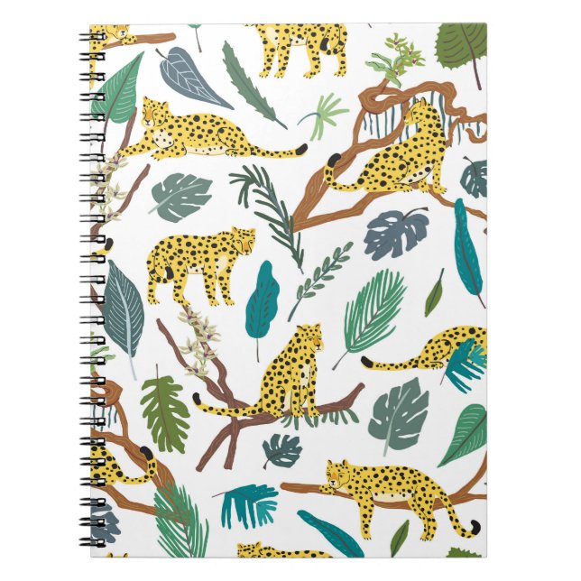 Cuaderno Leopardos en la jungla, patrón dibujado a mano. (Frente)
