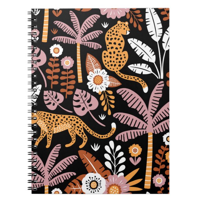 Cuaderno Leopards Palms Vintage Seamless Pattern (Frente)