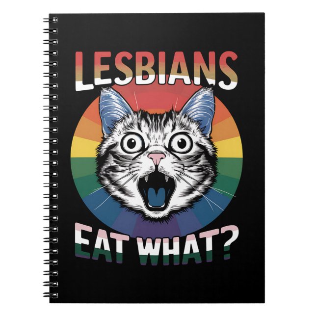 Cuaderno Lesbianas comen qué gato humor bandera del orgullo (Frente)
