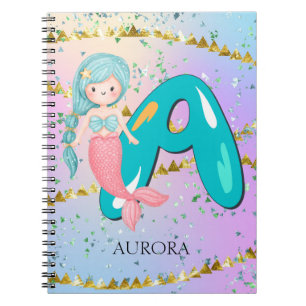 Cuaderno Letra A Monograma Acuarela Cuta Cristales De Siren