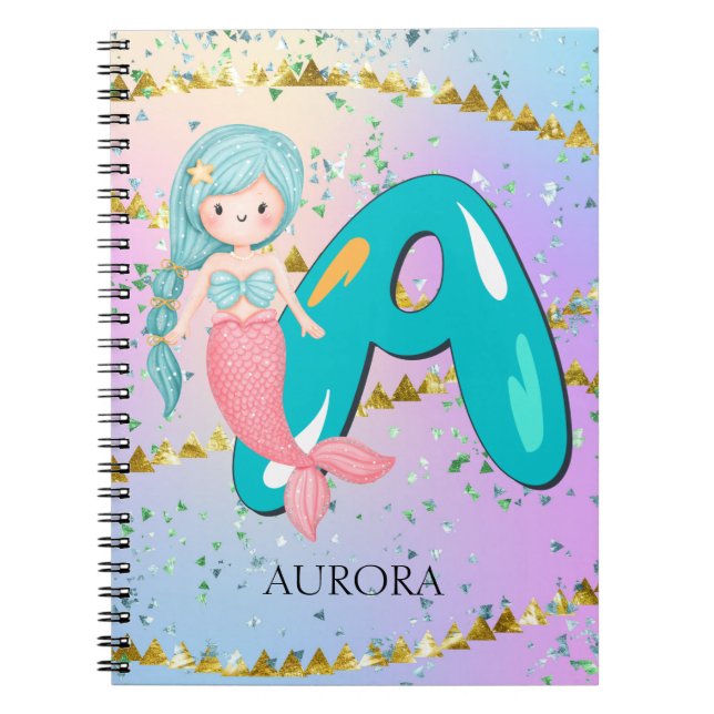Cuaderno Letra A Monograma Acuarela Cuta Cristales De Siren (Frente)