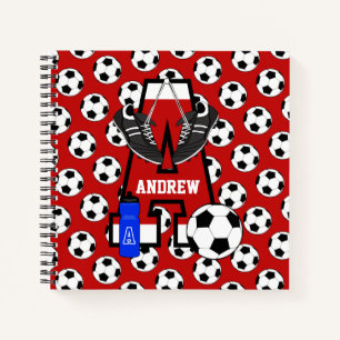 Cuaderno Letra A monograma de fútbol personalizado