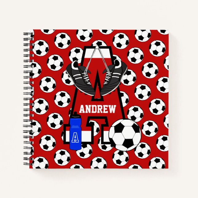Cuaderno Letra A monograma de fútbol personalizado (Anverso)