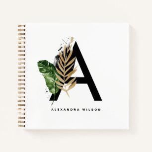 Cuaderno Letra a Relieve metalizado dorado monogramo tropic