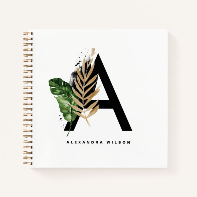 Cuaderno Letra a Relieve metalizado dorado monogramo tropic (Anverso)
