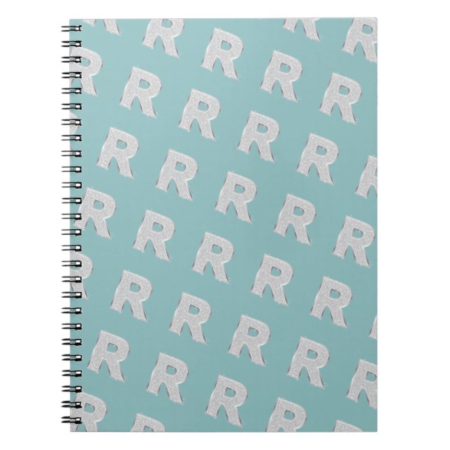 Cuaderno Letra Aqua Mint Silver monograma R (Frente)