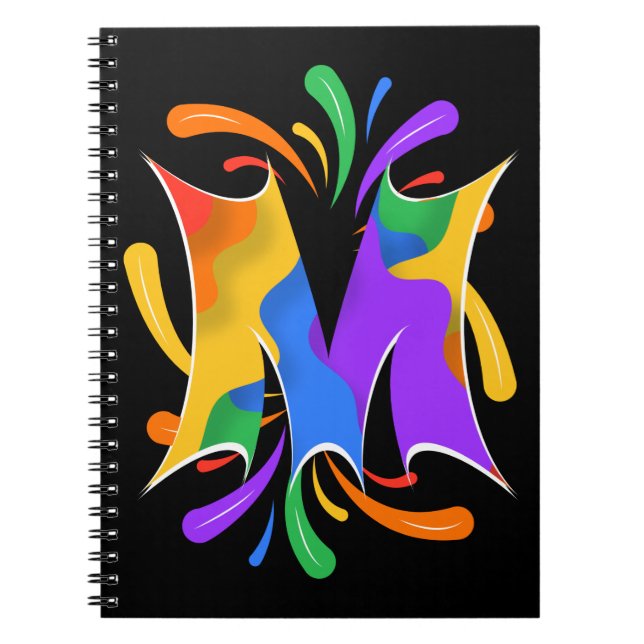 Cuaderno Letra arco iris M monograma resumen (Frente)