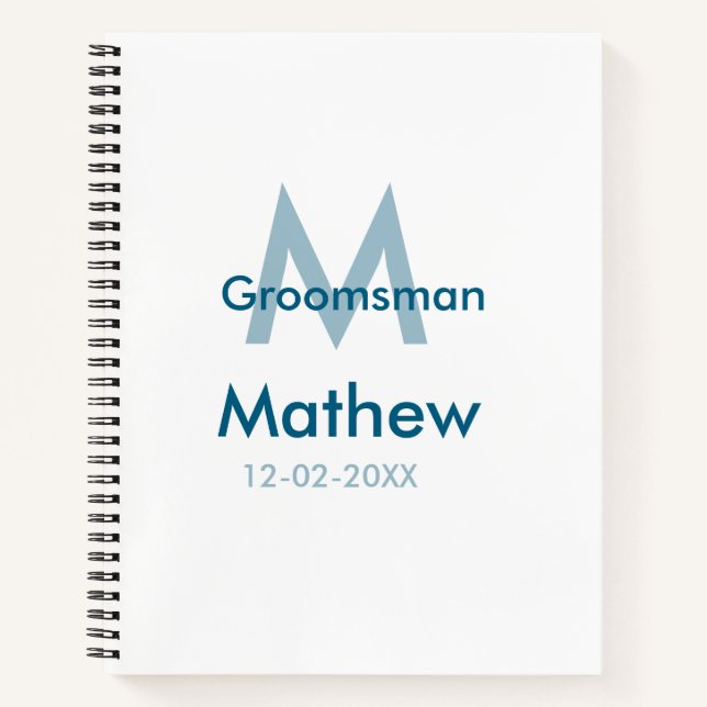 Cuaderno Letra azul marino groomsman fecha masculina por (Anverso)