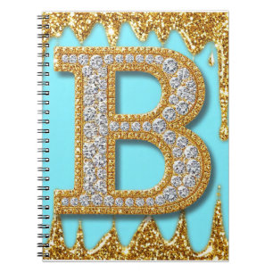Cuaderno Letra B de diamante de lujo sobre fondo de purpuri
