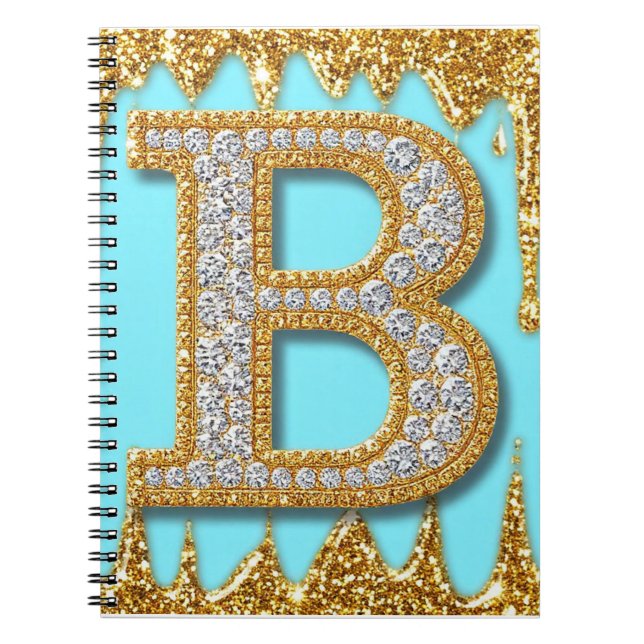 Cuaderno Letra B de diamante de lujo sobre fondo de purpuri (Frente)