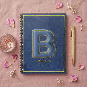 Cuaderno Letra B de monograma cosida en 3D de falso denim