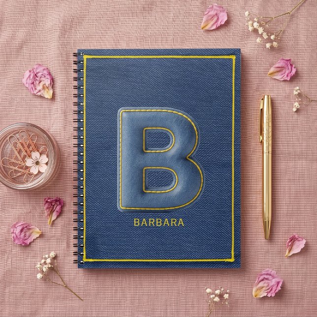Cuaderno Letra B de monograma cosida en 3D de falso denim (Subido por el creador)