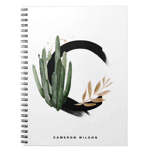 Cuaderno Letra Boho C Monograma Acuarela Cactus Tropical (Frente)