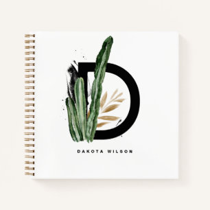 Cuaderno Letra Boho D Monograma   Personalizado Cactus Trop