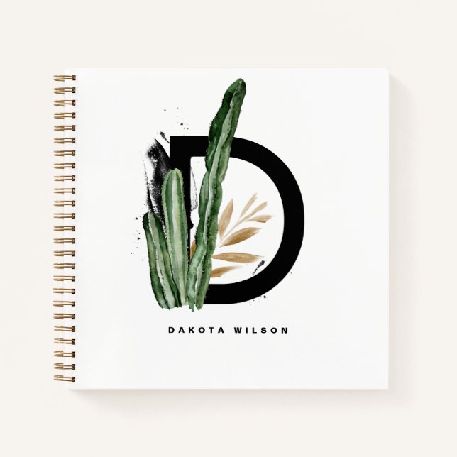 Cuaderno Letra Boho D Monograma | Personalizado Cactus Trop (Anverso)