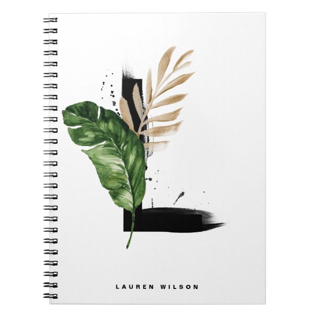 Cuaderno Letra boho de verde tropical L monograma  (Frente)