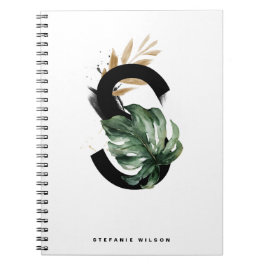 Cuaderno Letra boho de verde tropical S Monograma