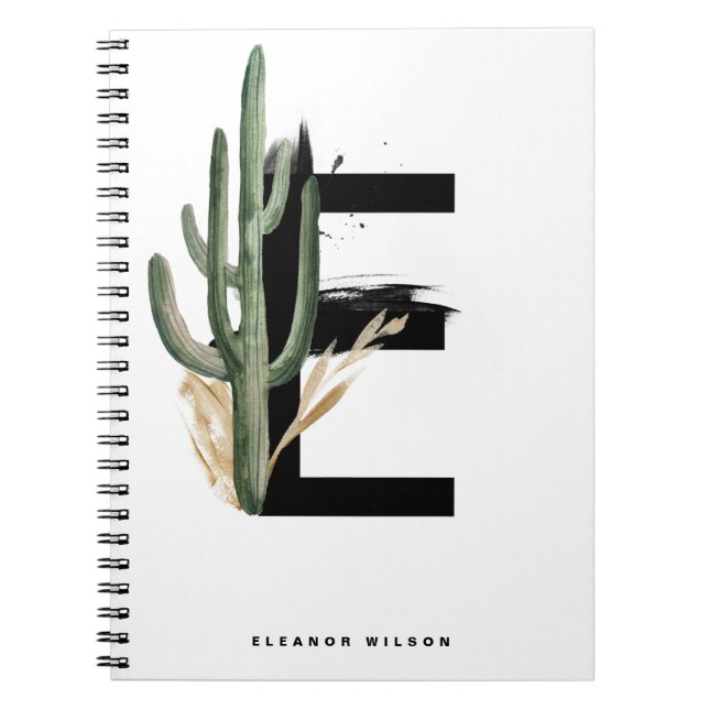 Cuaderno Letra boho e monograma | Monograma Cactus tropical (Frente)