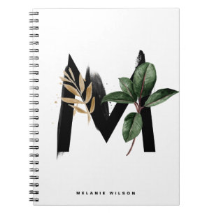 Cuaderno Letra Boho Watercolor Hojas Tropicales M Monograma