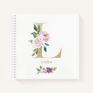 Cuaderno Letra bonito Relieve metalizado dorado floral viol