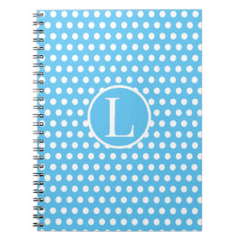Cuaderno Letra clásica inicial Polka Dots azul cielo y blan