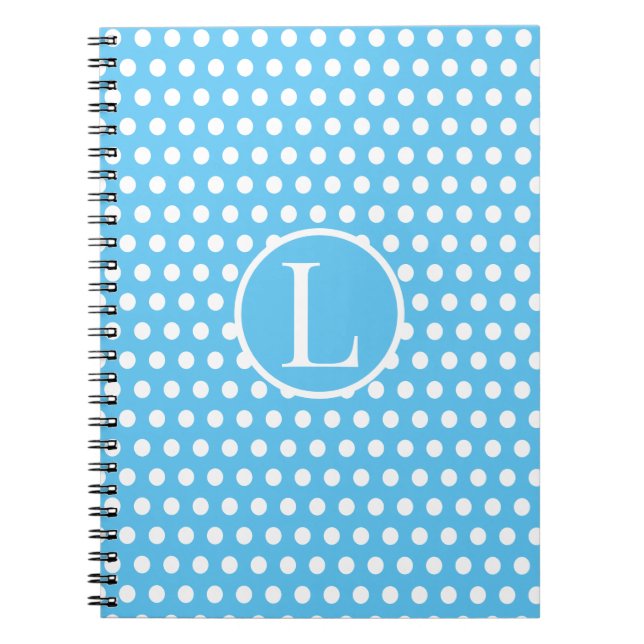 Cuaderno Letra clásica inicial Polka Dots azul cielo y blan (Frente)