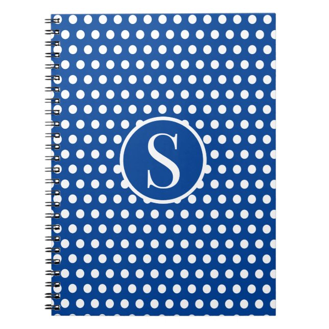 Cuaderno Letra clásica inicial Polka Dots Navy azul (Frente)