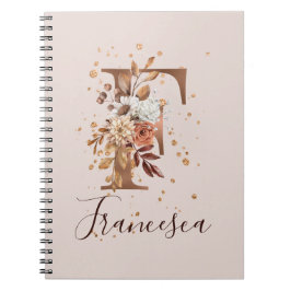 Cuaderno Letra cópica monograma floral F flor de otoño