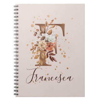 Cuaderno Letra cópica monograma floral F flor de otoño