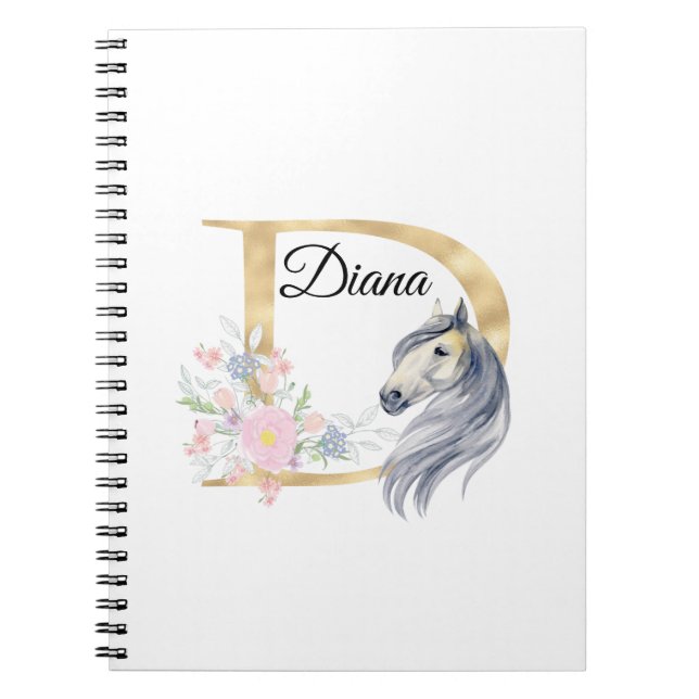 Cuaderno Letra D nombre personalizado monograma con caballo (Frente)