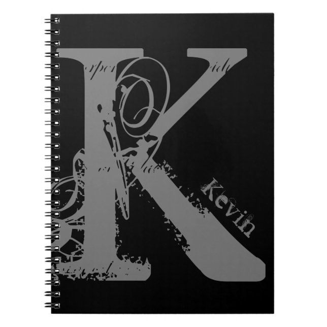 Cuaderno Letra de alfabeto grunge gigante K con nombre (Frente)