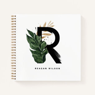 Cuaderno Letra de hojas tropicales R Monograma Personalizad