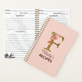 Cuaderno Letra de nombre personalizada F receta de rosas ro