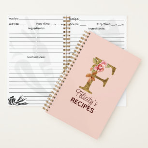 Cuaderno Letra de nombre personalizada F receta de rosas ro