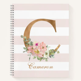Cuaderno Letra de Relieve metalizado dorado floral de Rubor