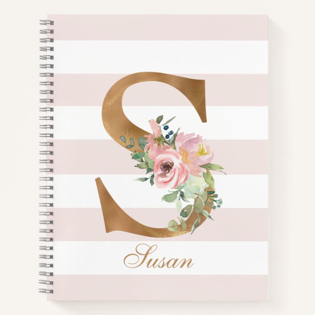 Cuaderno Letra de Relieve metalizado dorado floral de Rubor (Anverso)