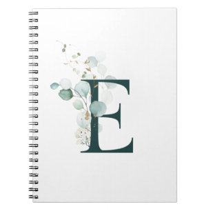 Cuaderno Letra E eucalipto y oro monogramado