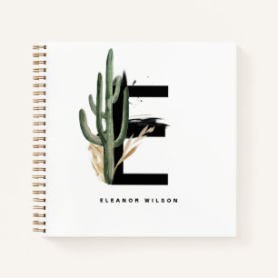 Cuaderno Letra E Monograma   Cactus tropical personalizado
