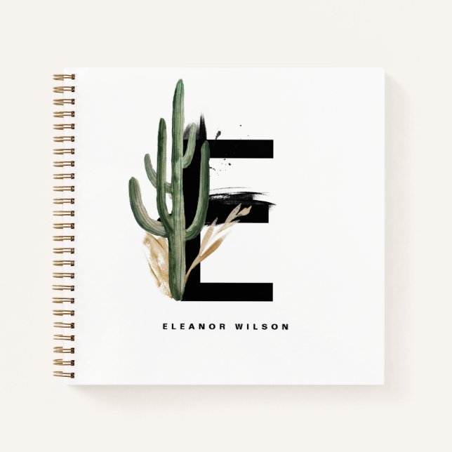 Cuaderno Letra E Monograma | Cactus tropical personalizado (Anverso)