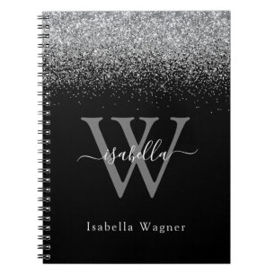 Cuaderno Letra elegante con brillo de plata monogramada