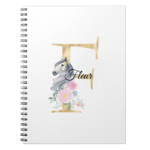 Cuaderno Letra F nombre personalizado monograma con caballo