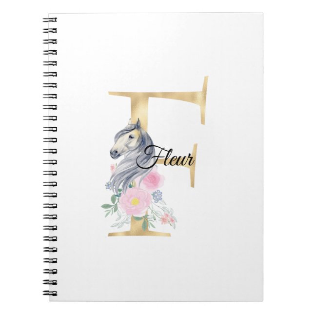 Cuaderno Letra F nombre personalizado monograma con caballo (Frente)