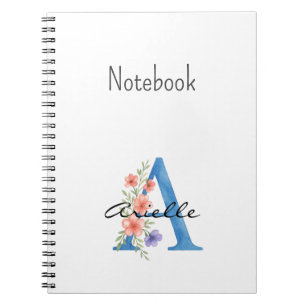 Cuaderno Letra floral acuarela personalizada monograma