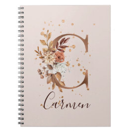 Cuaderno Letra floral de cobre de otoño C Flores de otoño