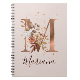 Cuaderno Letra floral de cobre de otoño M Flores de otoño